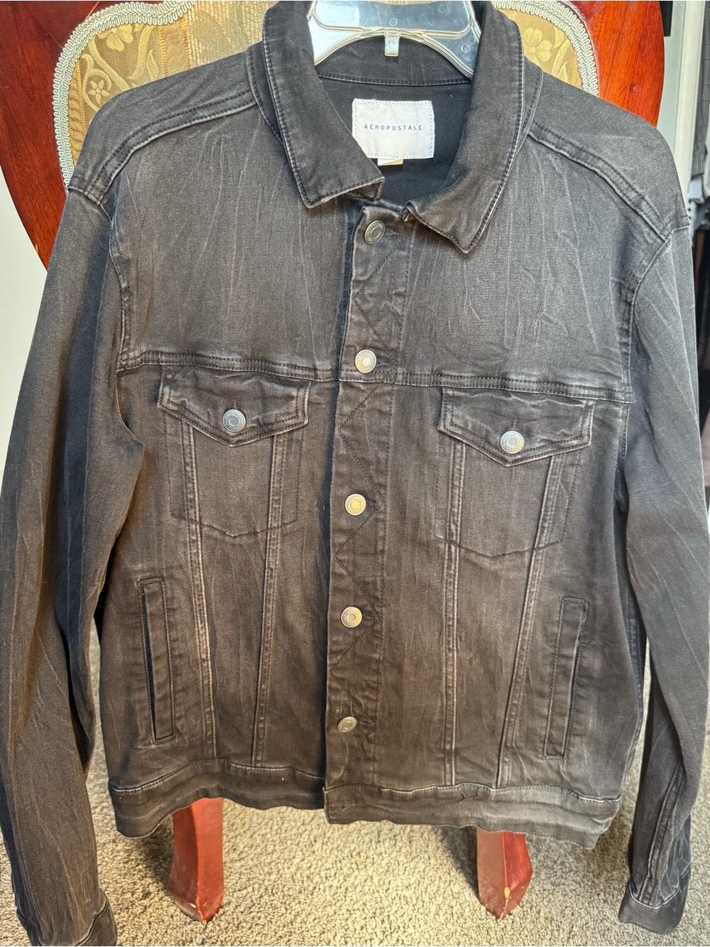Aeropostale Men's Black Washed Denim Shirt Jacket